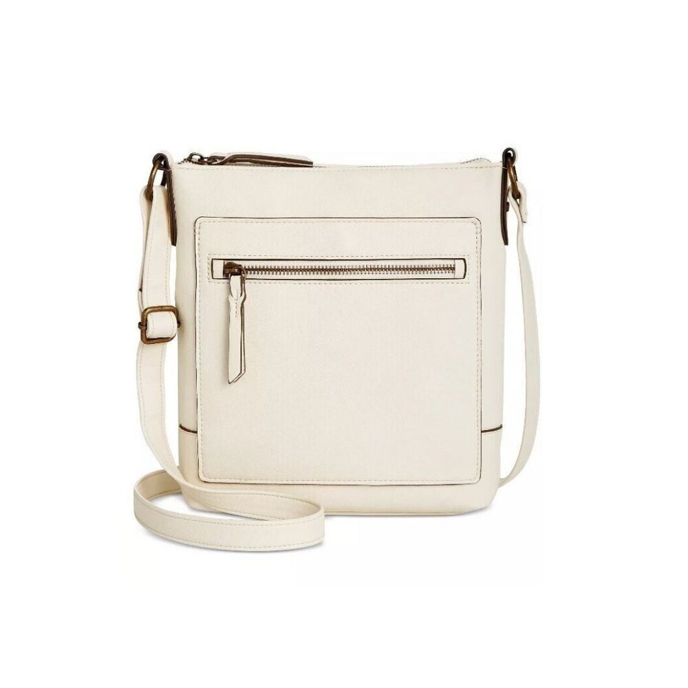 Style & Co Hudsonn North South soft faux-leather small crossbody bag -Cream